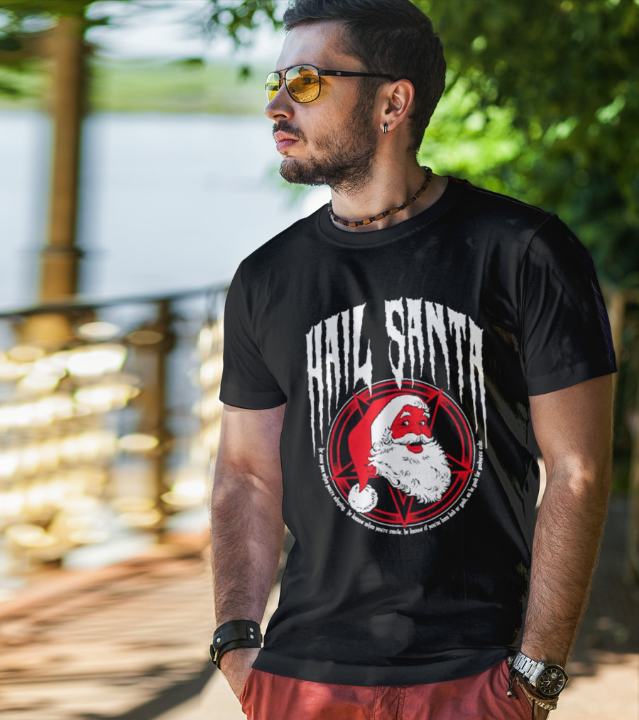 Hail Santa Evil Christmas Pentagram Santa Hat T-Shirt