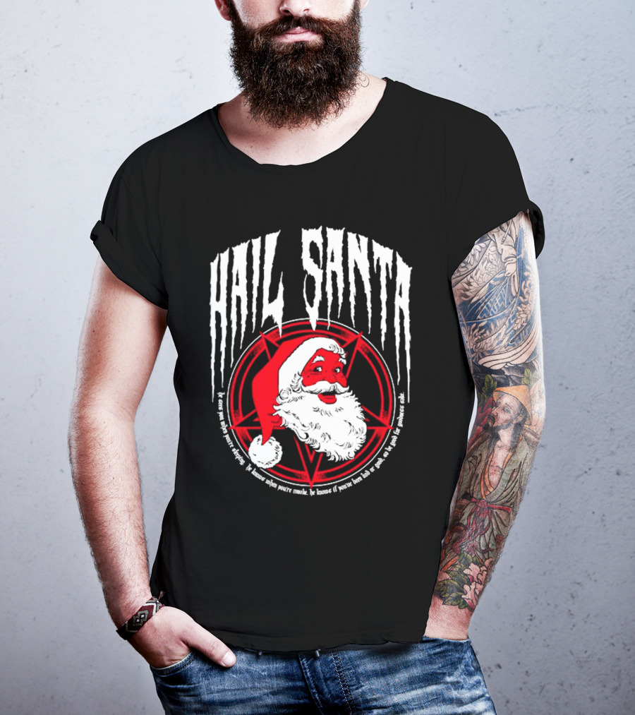 Hail Santa Evil Christmas Pentagram Santa Hat T-Shirt