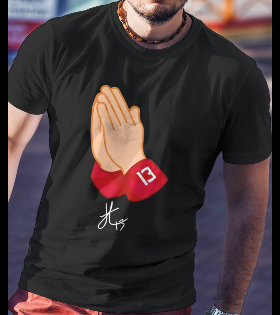 Jordan Travis Signature Praying Hands Number 13 Autograph T-Shirt