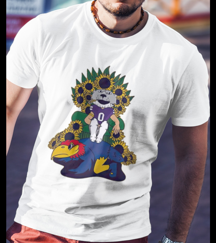 Kansas State Wildcats Mascot Sunflowers Throne With Kansas Jayhawks T-Shirt