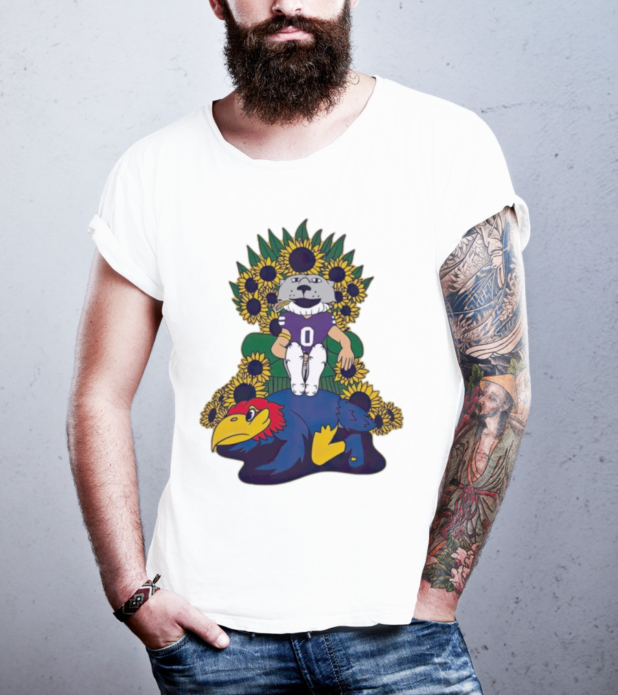 Kansas State Wildcats Mascot Sunflowers Throne With Kansas Jayhawks T-Shirt