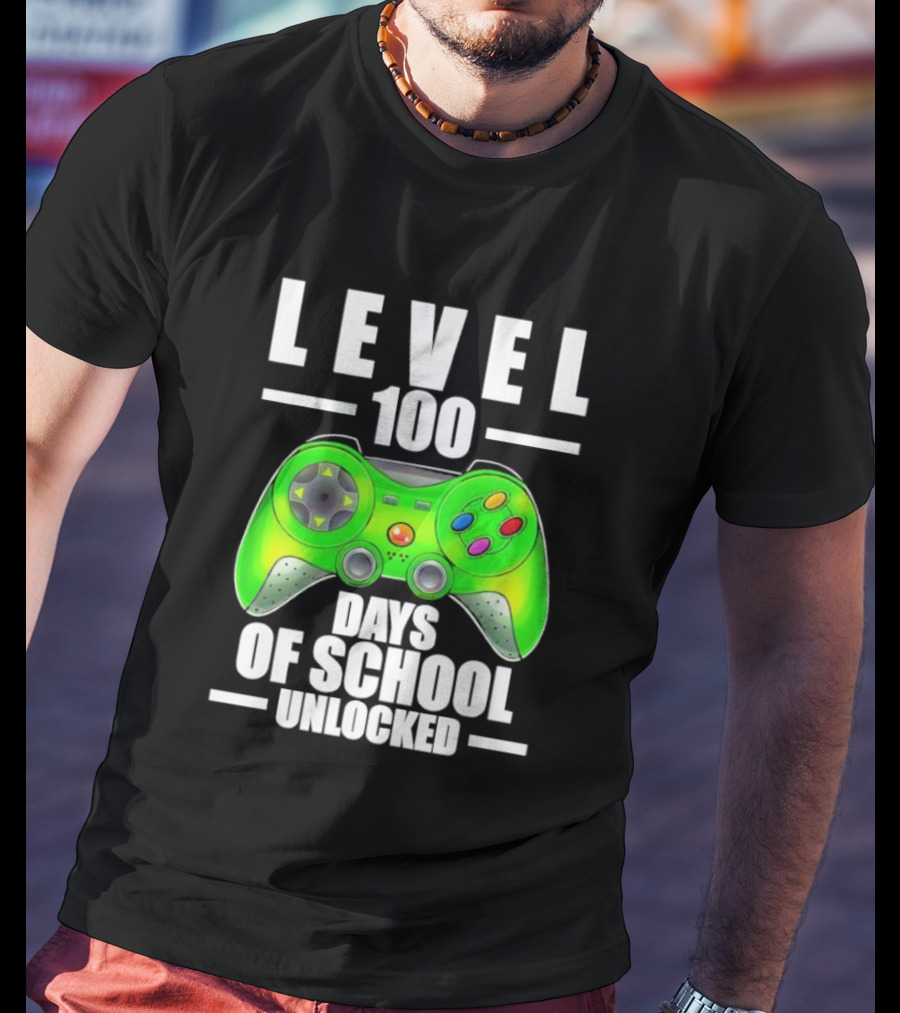 LEVEL 100 DAYS OF SCHOOL UNLOCKED GAMING CONTROLLER T-Shirt