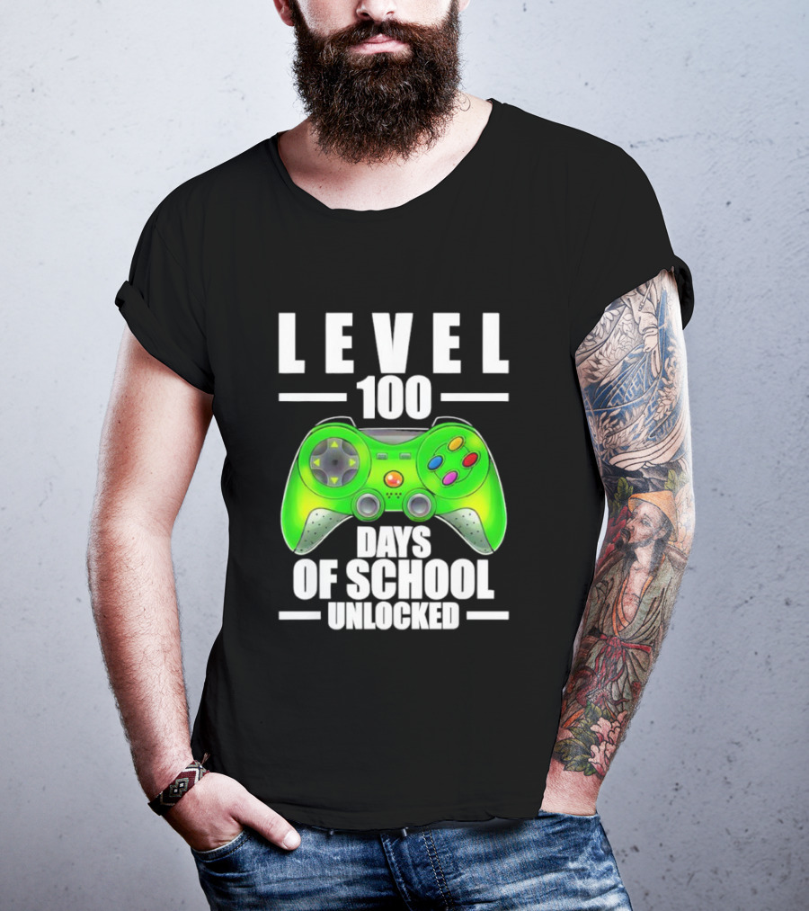 LEVEL 100 DAYS OF SCHOOL UNLOCKED GAMING CONTROLLER T-Shirt