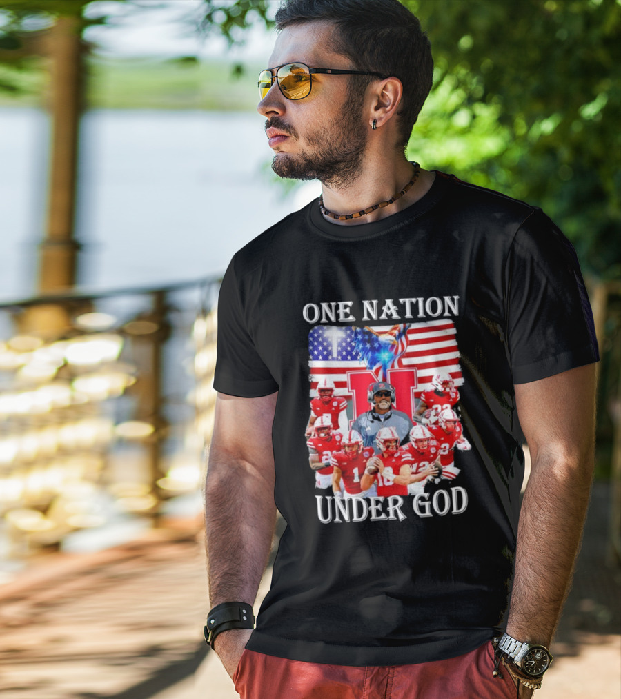 One Nation Under God Nebraska Cornhuskers USA Flag T-Shirt