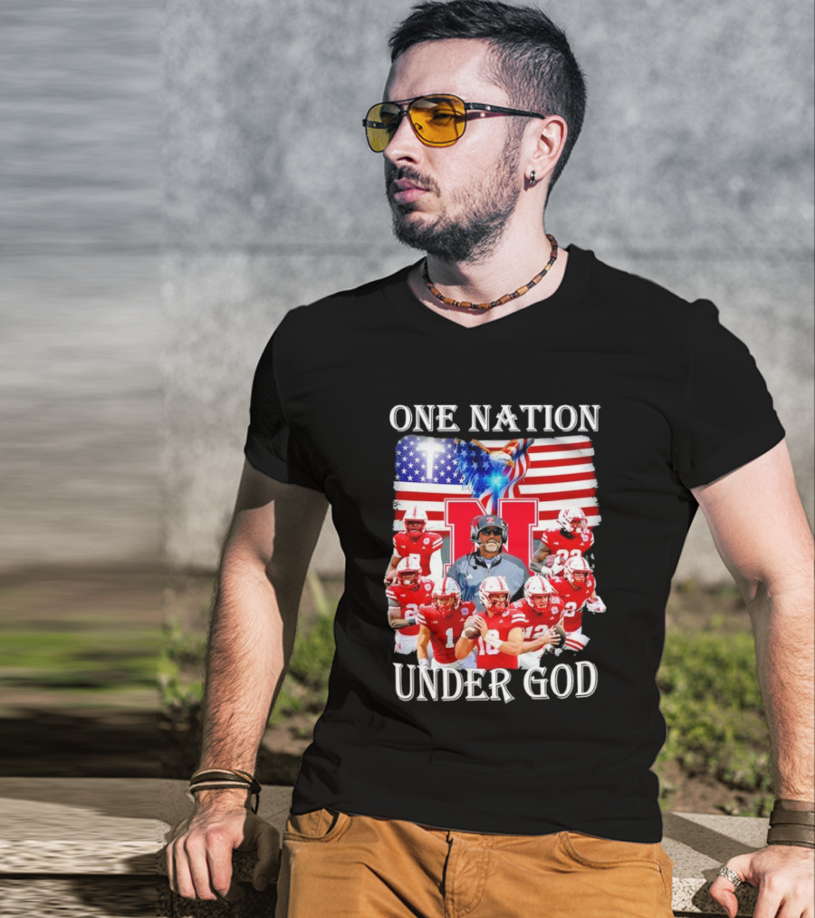 One Nation Under God Nebraska Cornhuskers USA Flag T-Shirt