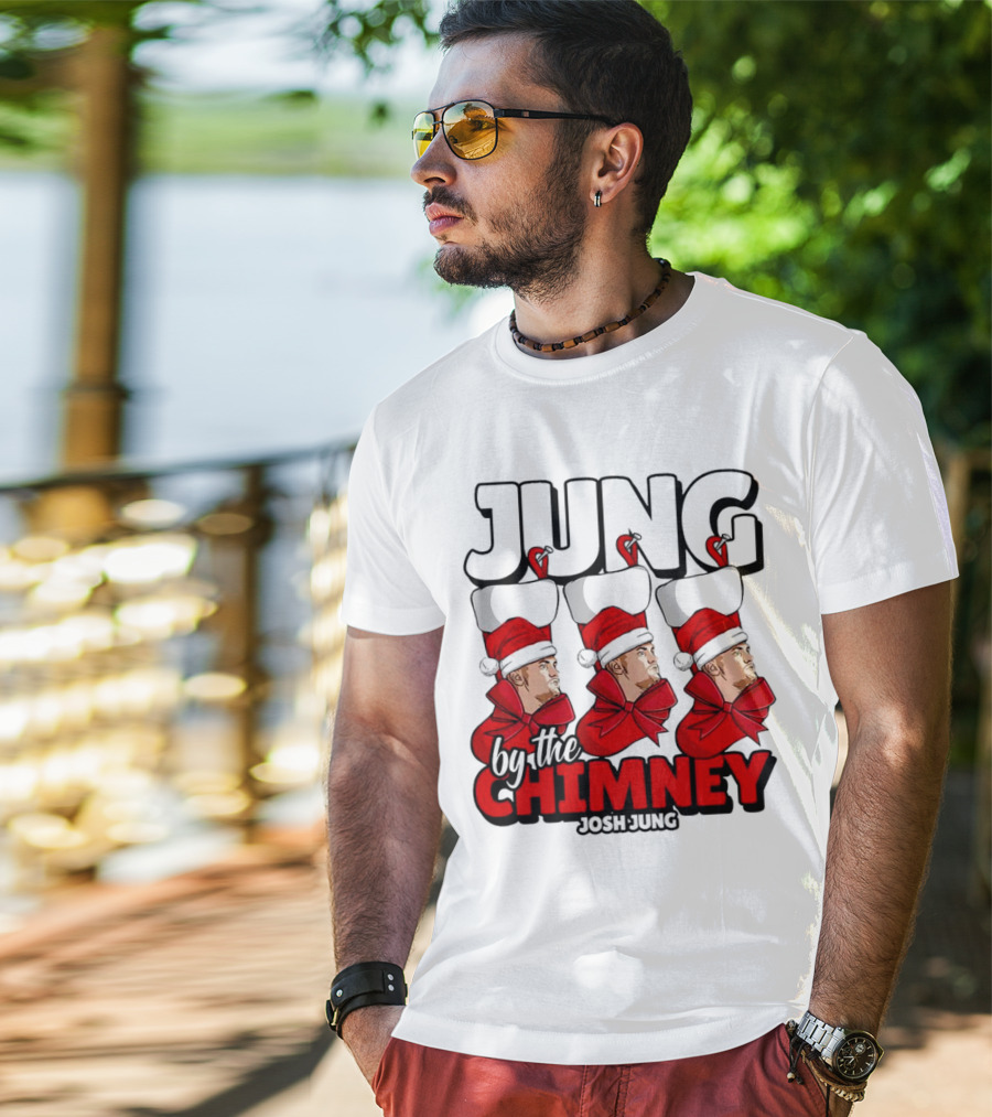 Jung By The Chimney Josh Jung Texas Rangers Santa Hat Bow T-Shirt