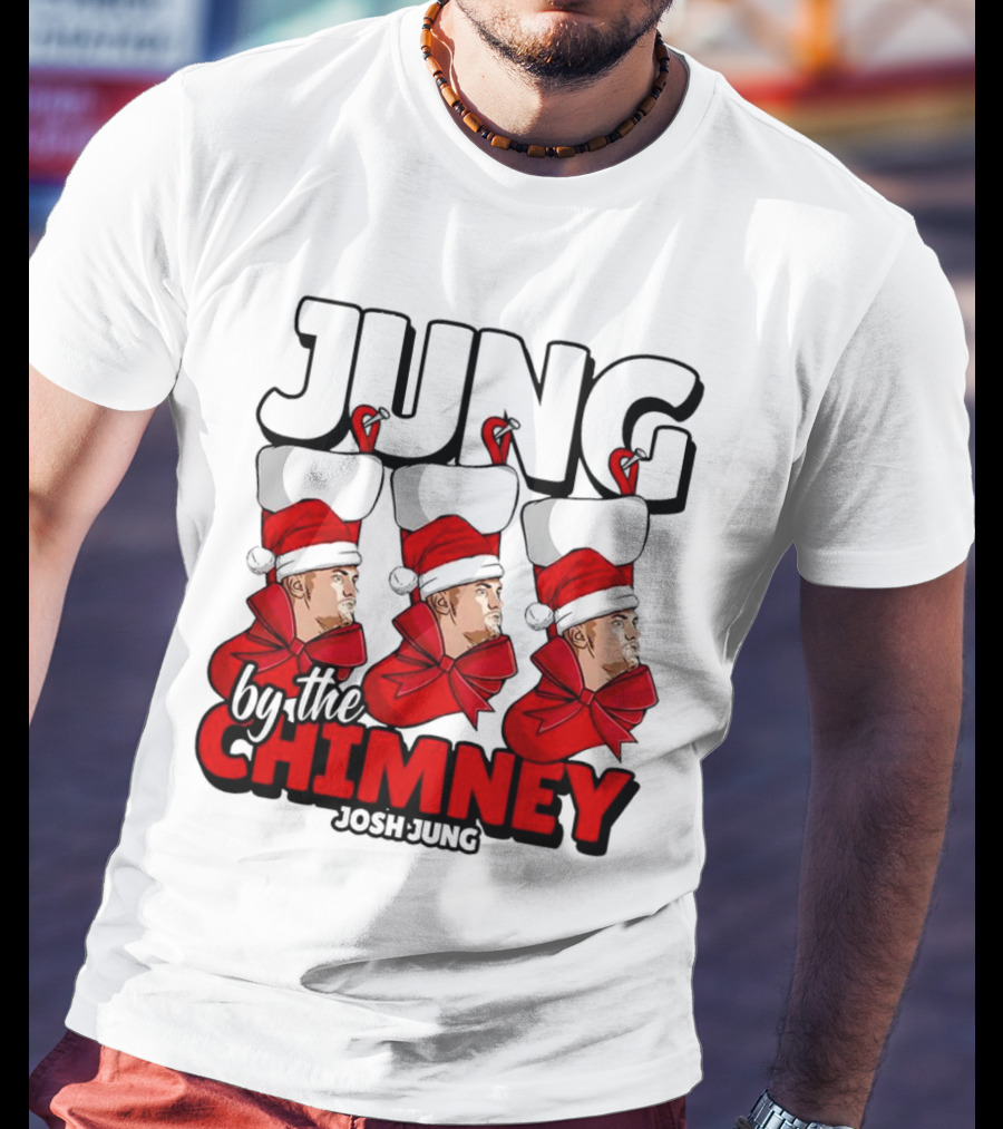 Jung By The Chimney Josh Jung Texas Rangers Santa Hat Bow T-Shirt