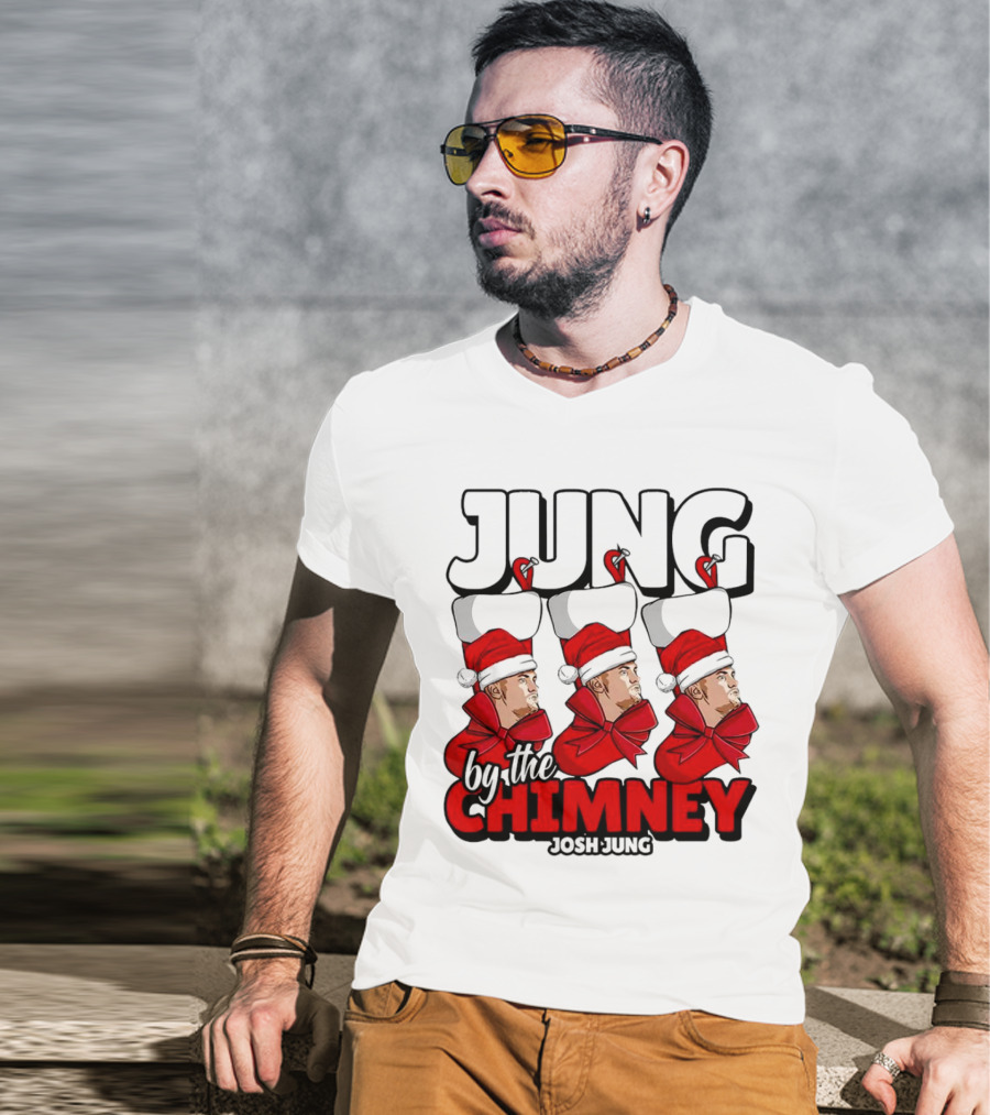 Jung By The Chimney Josh Jung Texas Rangers Santa Hat Bow T-Shirt