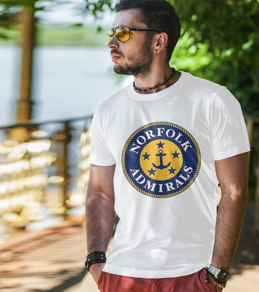 Norfolk Admirals Anchored Stars Emblem Navy Yellow T-Shirt