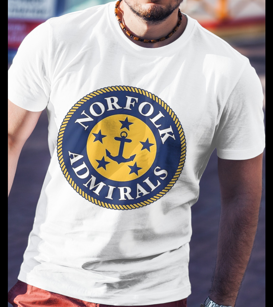 Norfolk Admirals Anchored Stars Emblem Navy Yellow T-Shirt