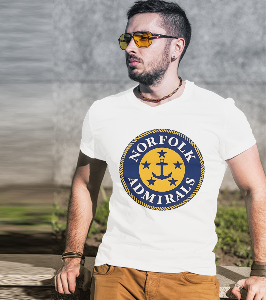 Norfolk Admirals Anchored Stars Emblem Navy Yellow T-Shirt