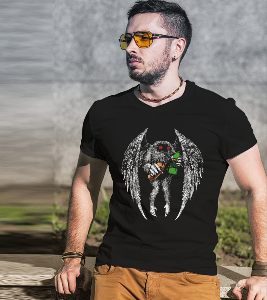 Threat Llama Appalachian Guardian Mothman Holding Sub And Soda T-Shirt