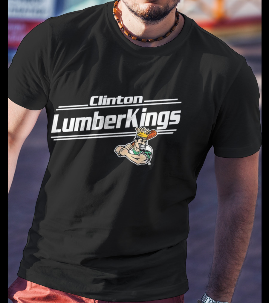 Clinton LumberKings Baseball Team Logo With Lumberjack Holding Bat T-Shirt