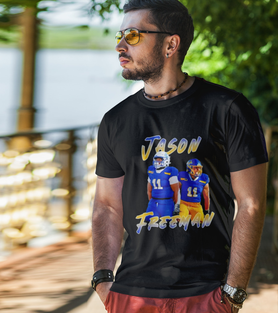 Jason Freeman Football Gameday 11 Blue And Yellow Gear T-Shirt