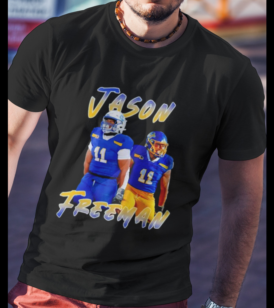Jason Freeman Football Gameday 11 Blue And Yellow Gear T-Shirt