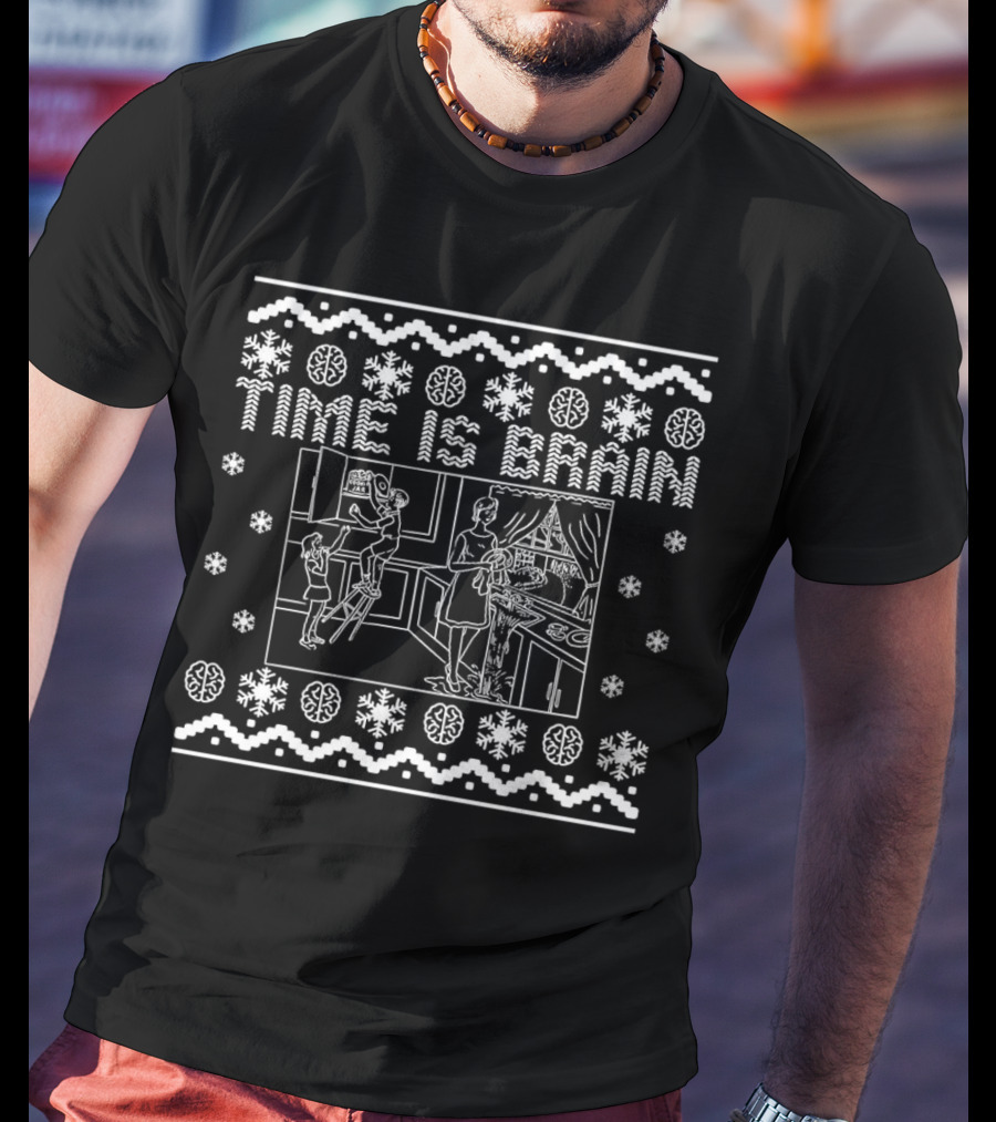 Time Is Brain Retro Kitchen Scene With Snowflake And Brain T-Shirt