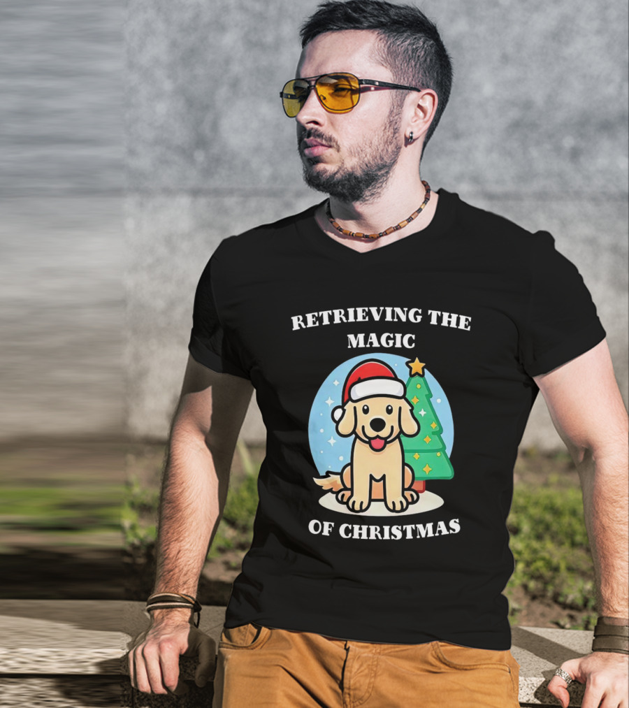 Retrieving The Magic Of Christmas With Santa Dog And Christmas Tree T-Shirt