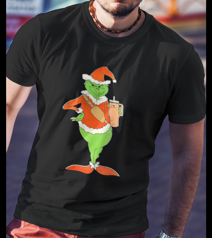 Grinch Santa Stanley Christmas Holiday Cheer Scene T-Shirt