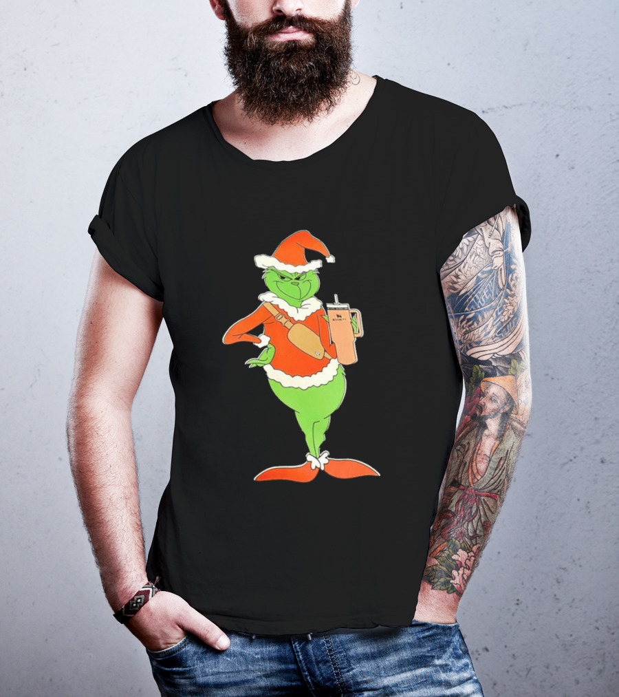 Grinch Santa Stanley Christmas Holiday Cheer Scene T-Shirt