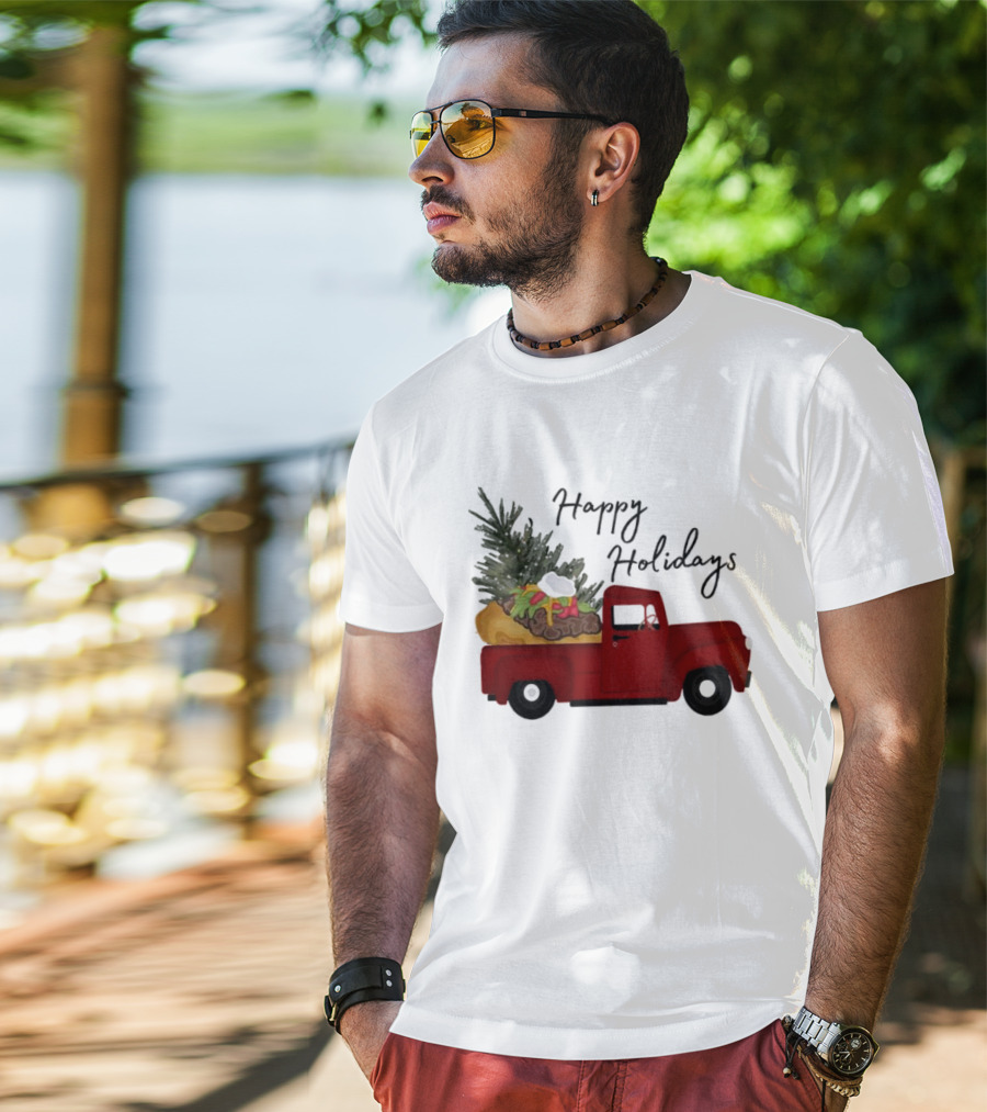 Happy Holidays Red Truck With Taco And Tree T-Shirt