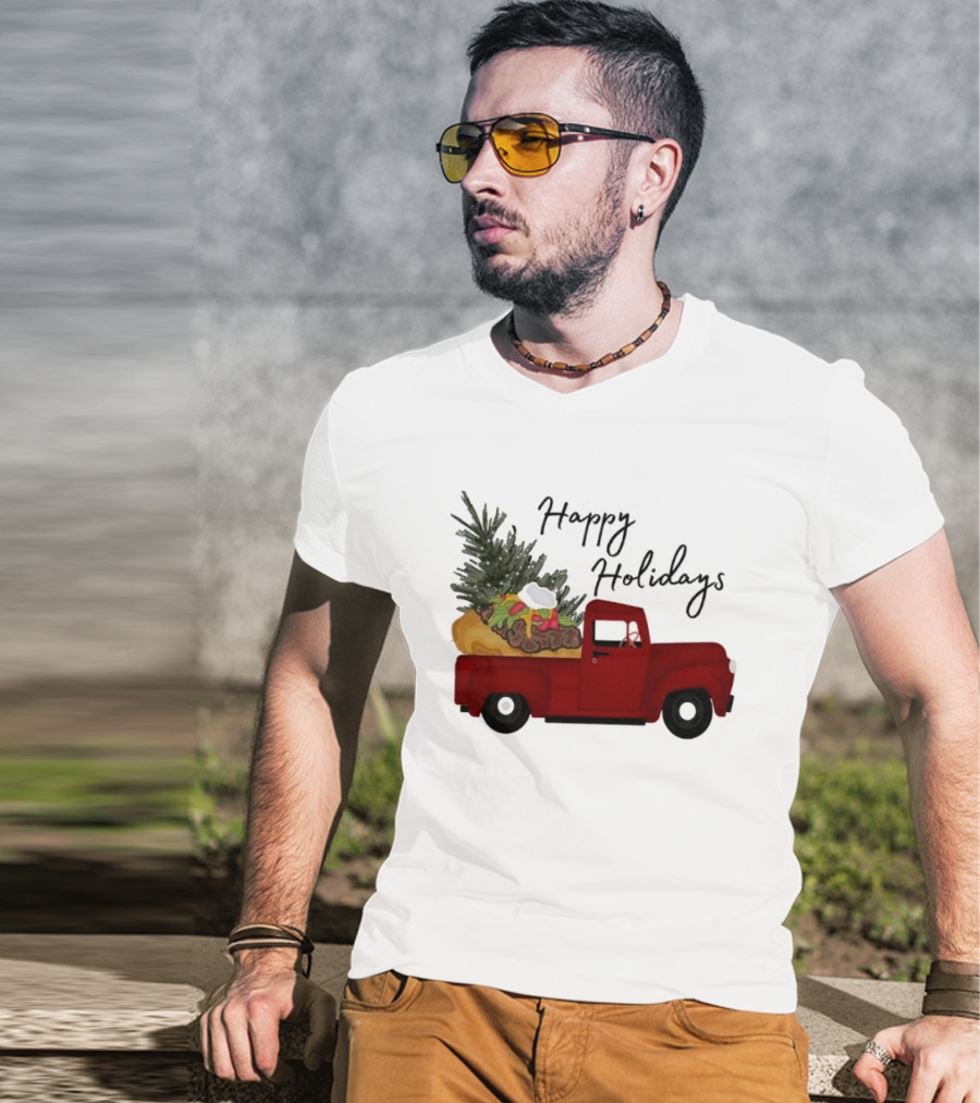 Happy Holidays Red Truck With Taco And Tree T-Shirt
