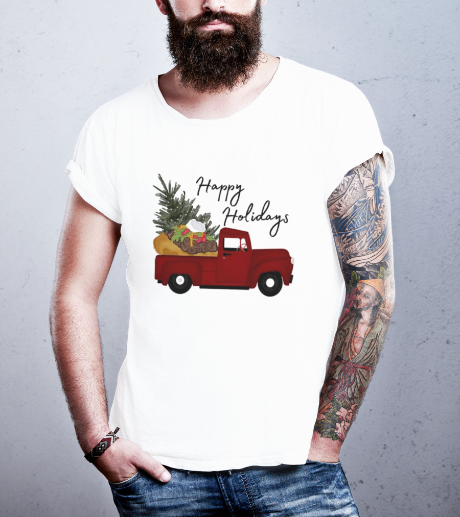 Happy Holidays Red Truck With Taco And Tree T-Shirt