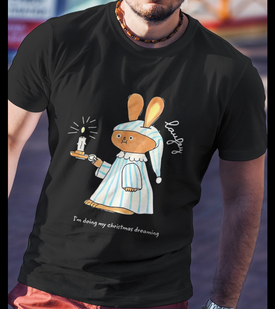 Laufey Bunny In Pajamas Holding Candle I'm Doing My Christmas Dreaming T-Shirt