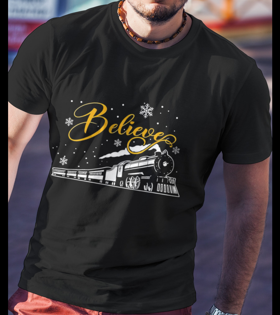 Believe Christmas Train Snowflake Magic T-Shirt
