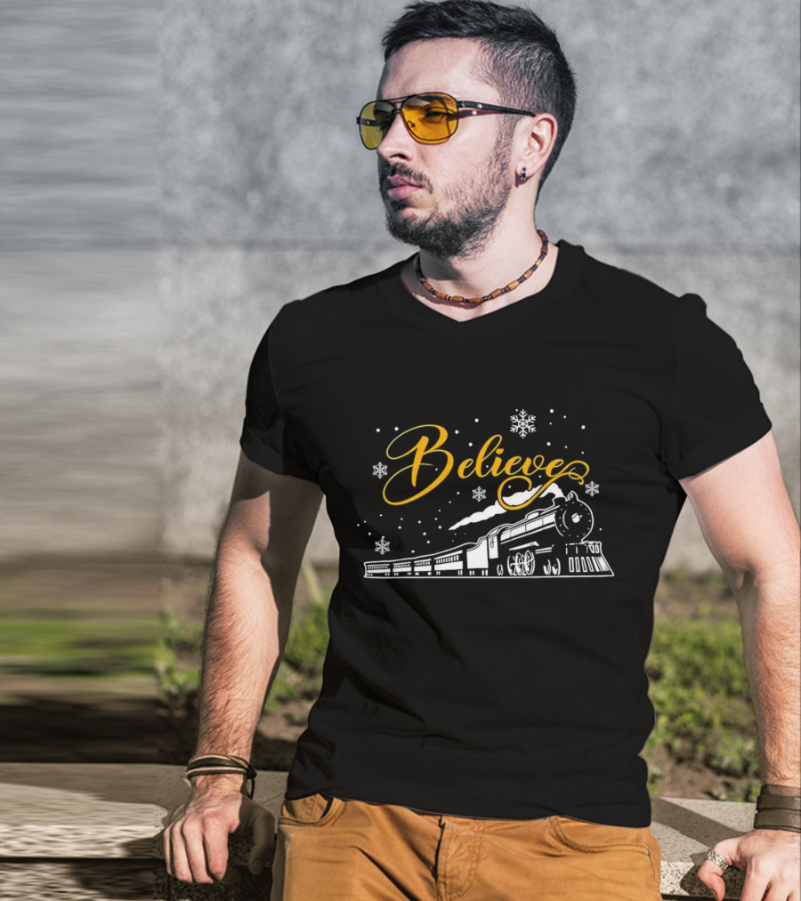 Believe Christmas Train Snowflake Magic T-Shirt