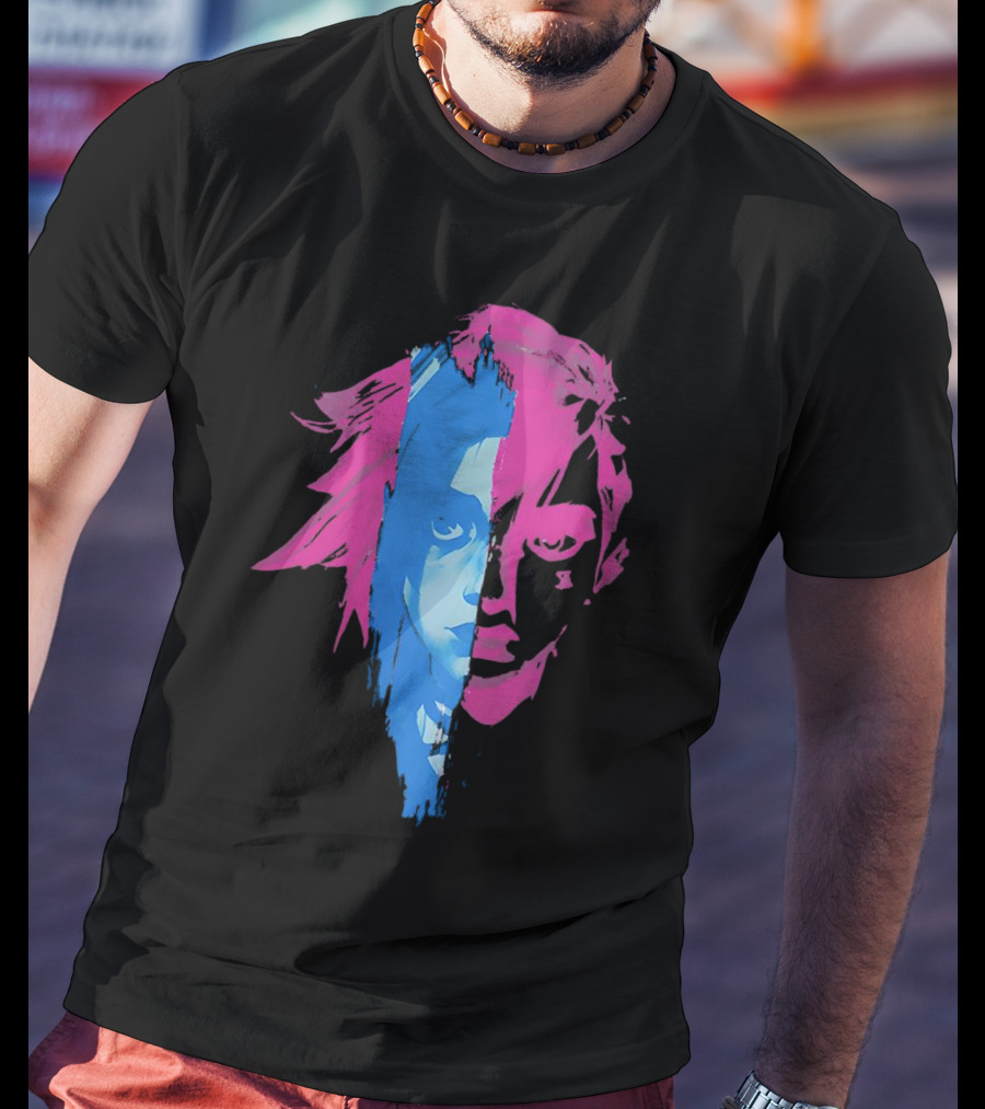 Arcane Vi And Jinx Split Face Blue And Pink T-Shirt
