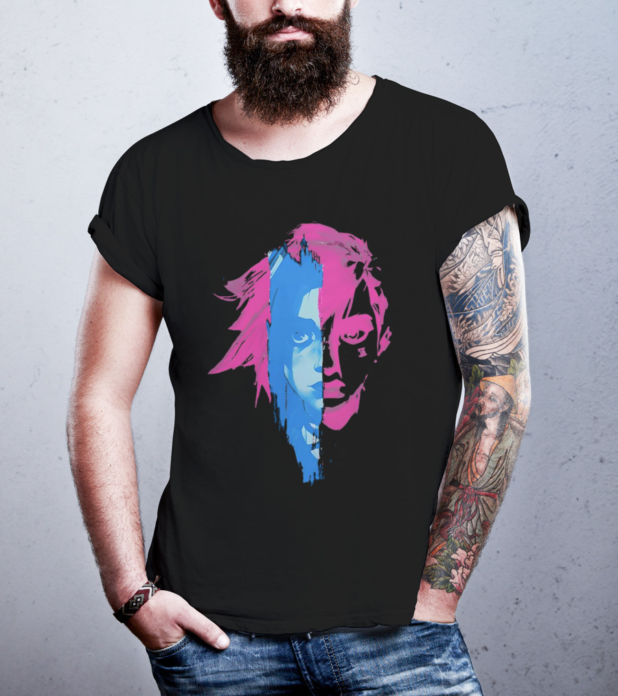 Arcane Vi And Jinx Split Face Blue And Pink T-Shirt