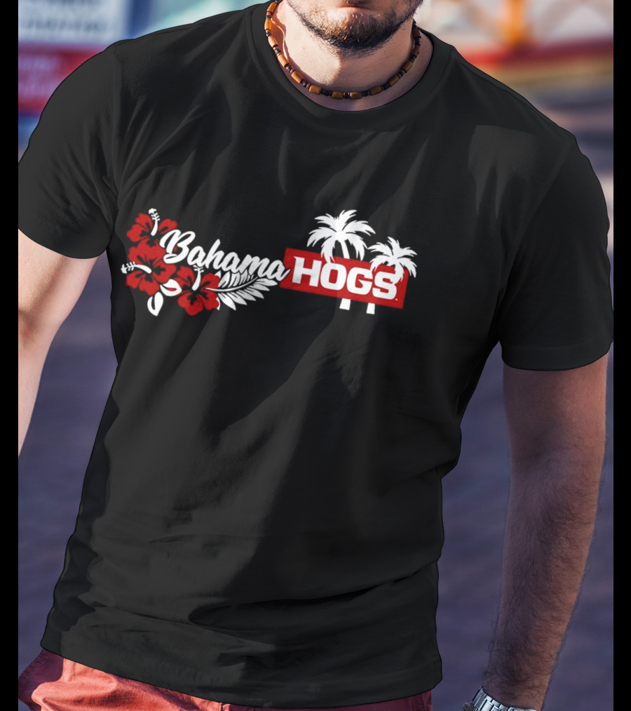 Arkansas Razorbacks Bahama Hogs Tropical Palm Red Flower T-Shirt