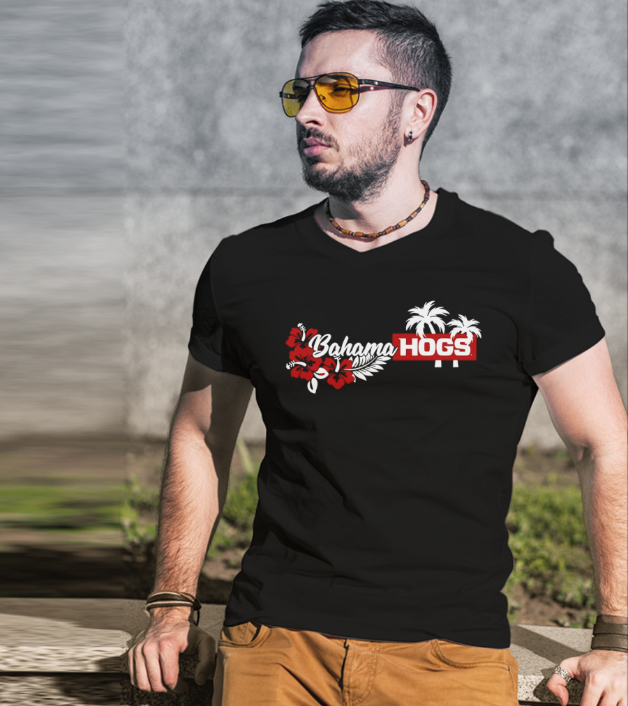Arkansas Razorbacks Bahama Hogs Tropical Palm Red Flower T-Shirt