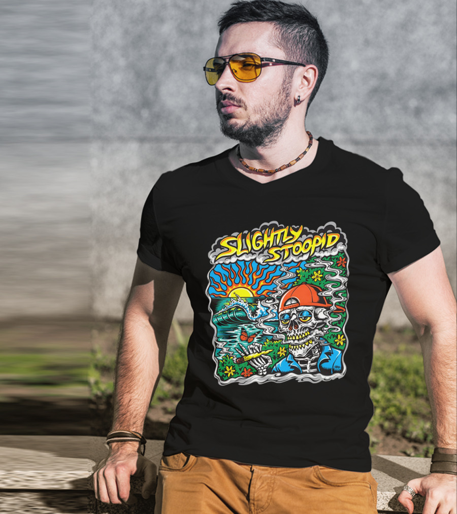 Slightly Stoopid Sun Surf Skeleton Smoke Wake And Bake T-Shirt