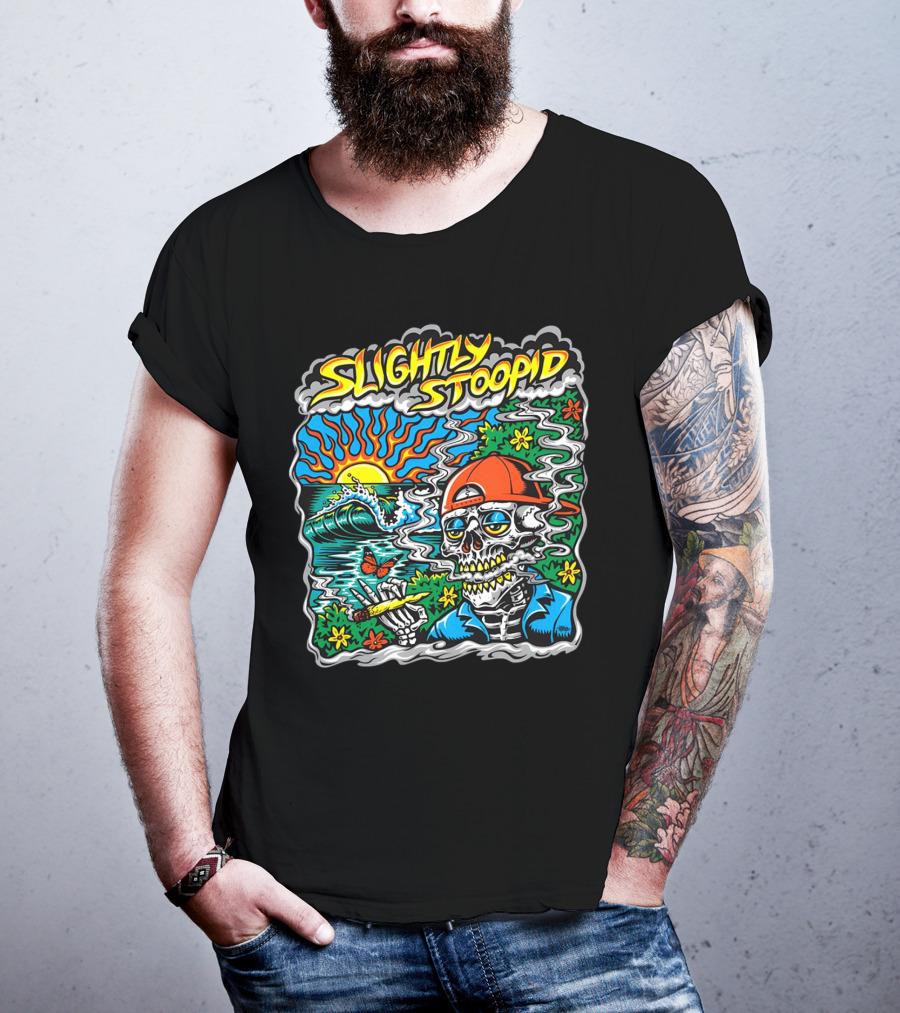 Slightly Stoopid Sun Surf Skeleton Smoke Wake And Bake T-Shirt