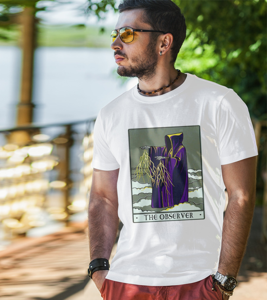 The Observer Hooded Figure With Lightning Tarot Card T-Shirt