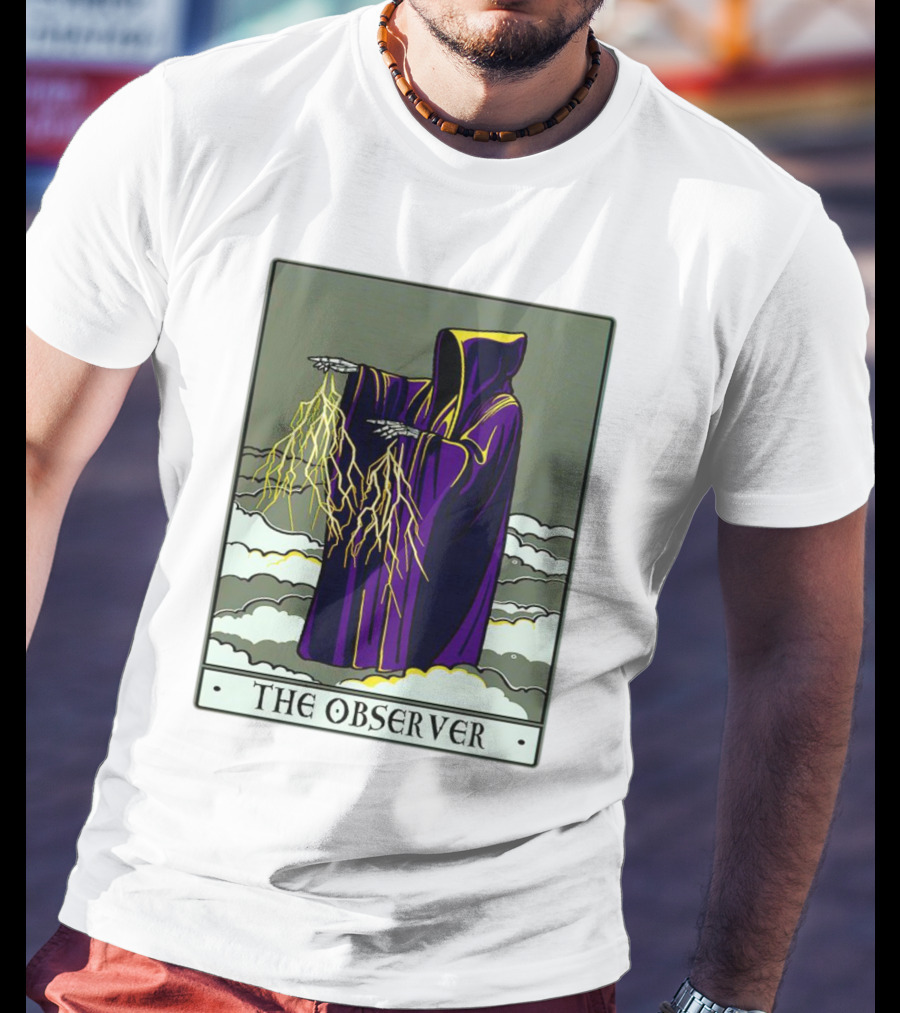 The Observer Hooded Figure With Lightning Tarot Card T-Shirt