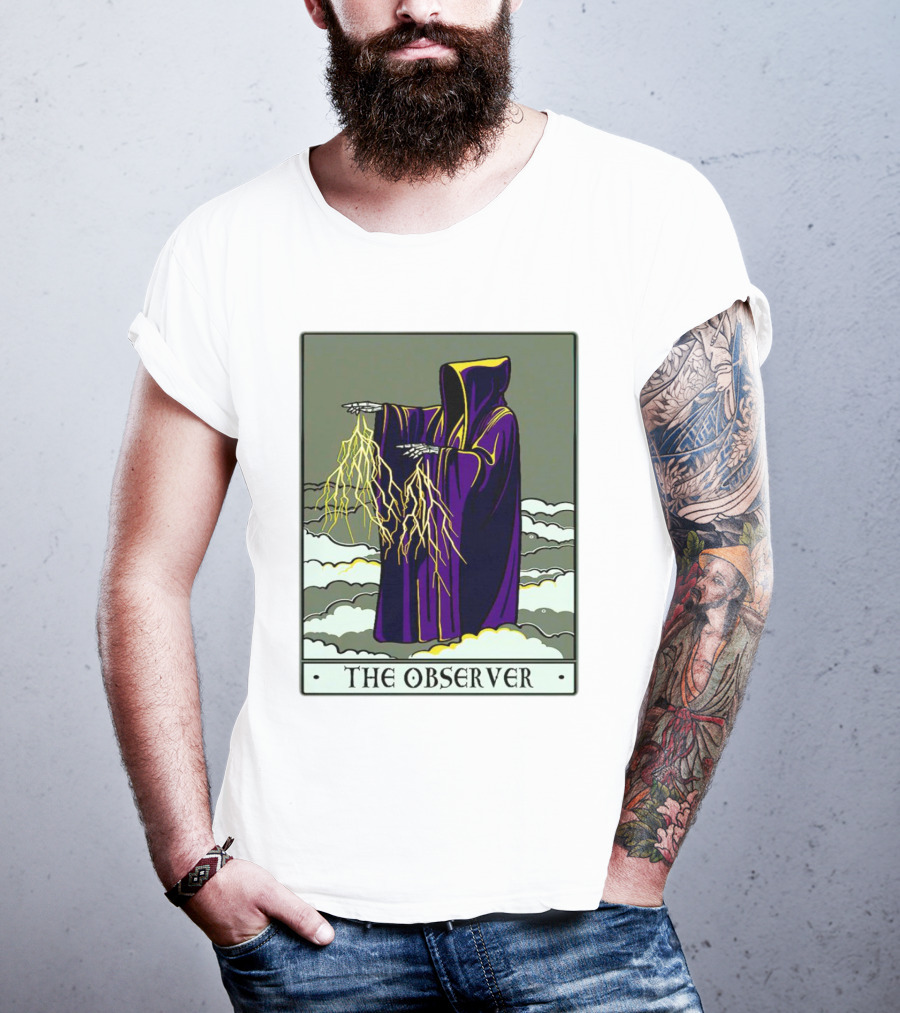 The Observer Hooded Figure With Lightning Tarot Card T-Shirt