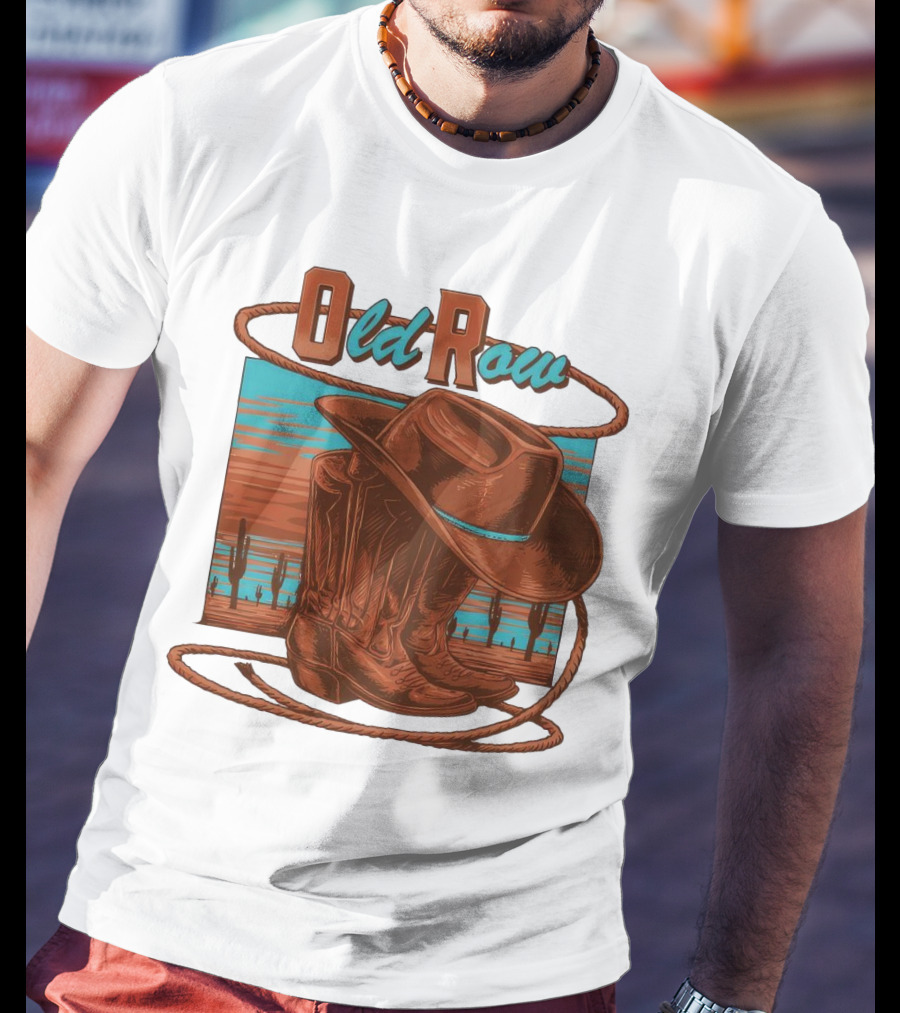 Old Row Western Cowboy Boots And Hat Desert Scene T-Shirt