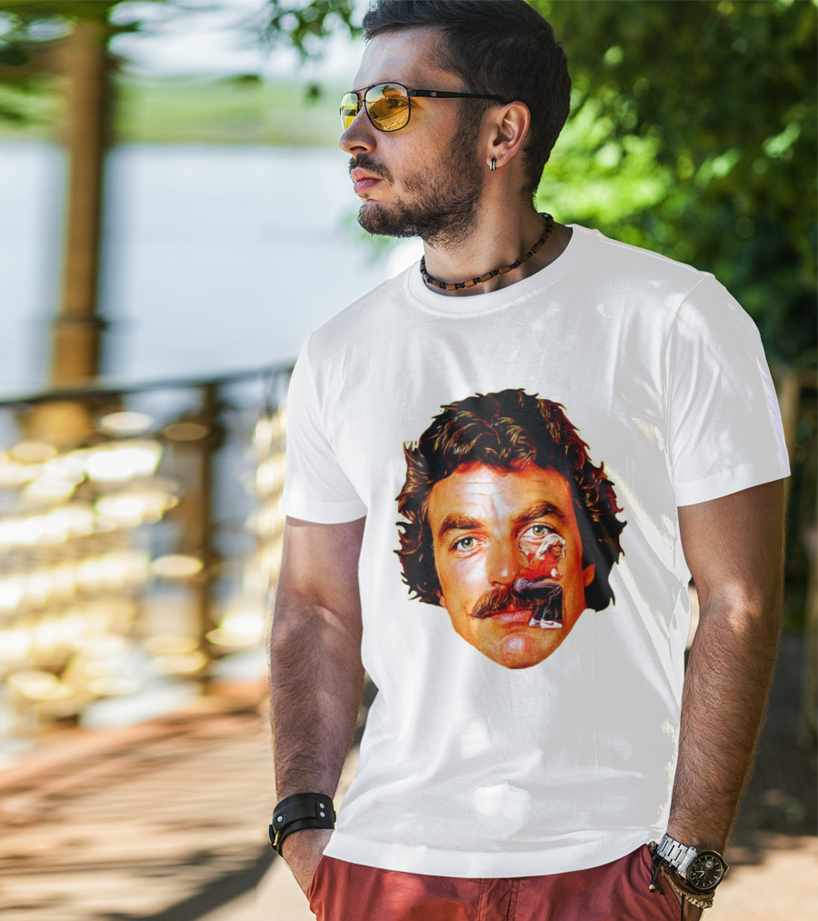 Tom Selleck Mustache Ride Head Portrait With Man T-Shirt
