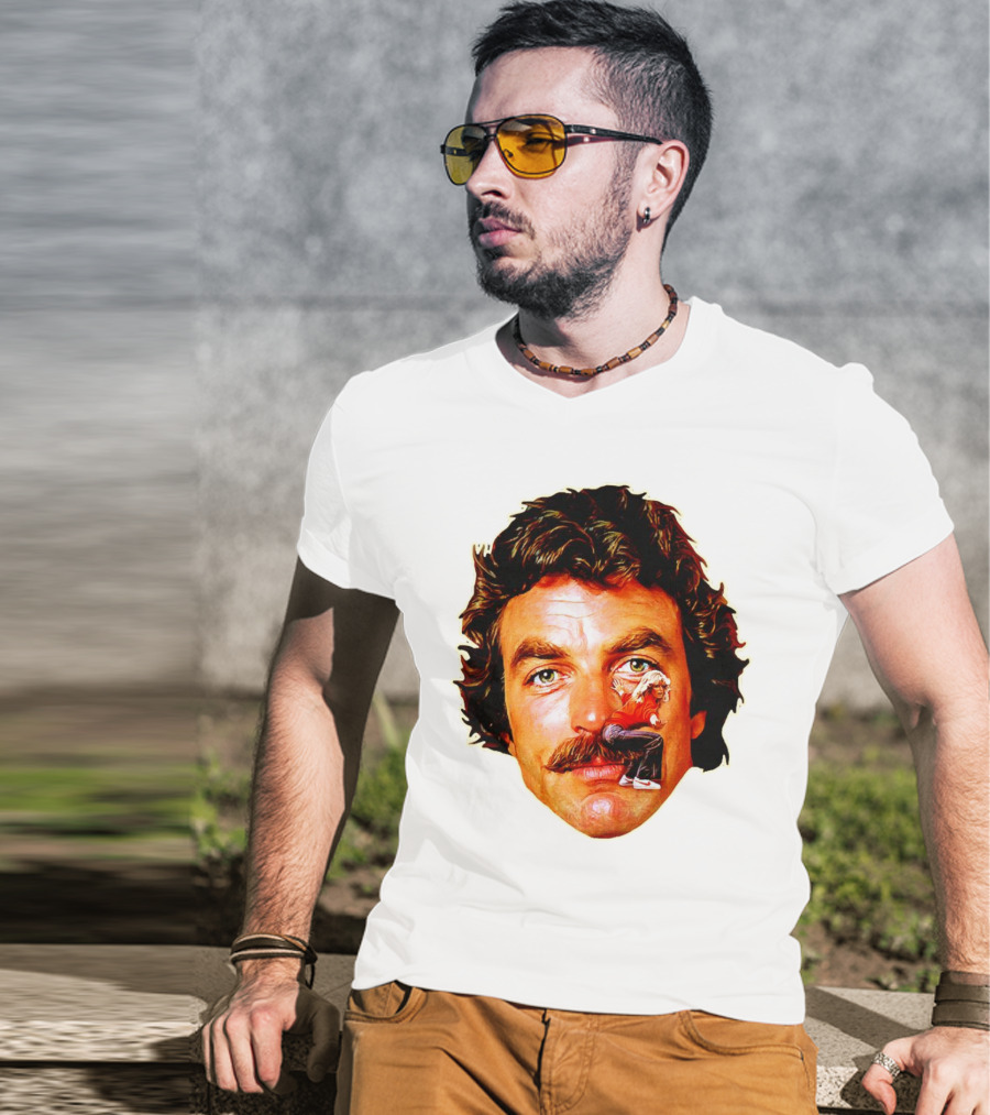 Tom Selleck Mustache Ride Head Portrait With Man T-Shirt