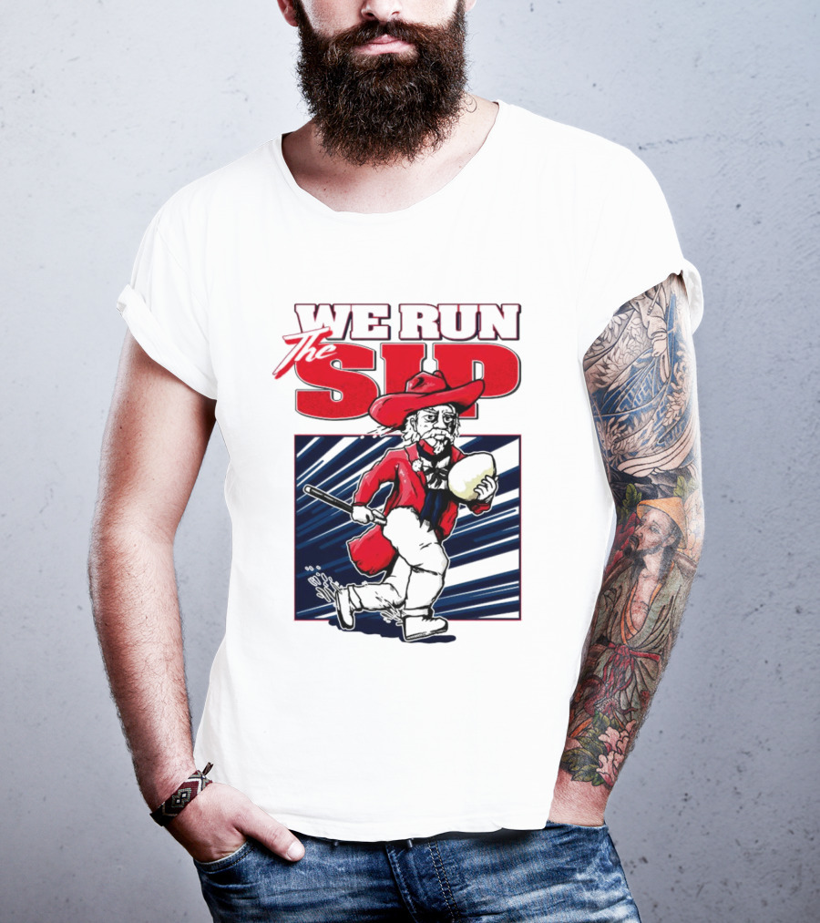 We Run The Sip Ole Miss Rebels Football Mascot Running With Ball T-Shirt