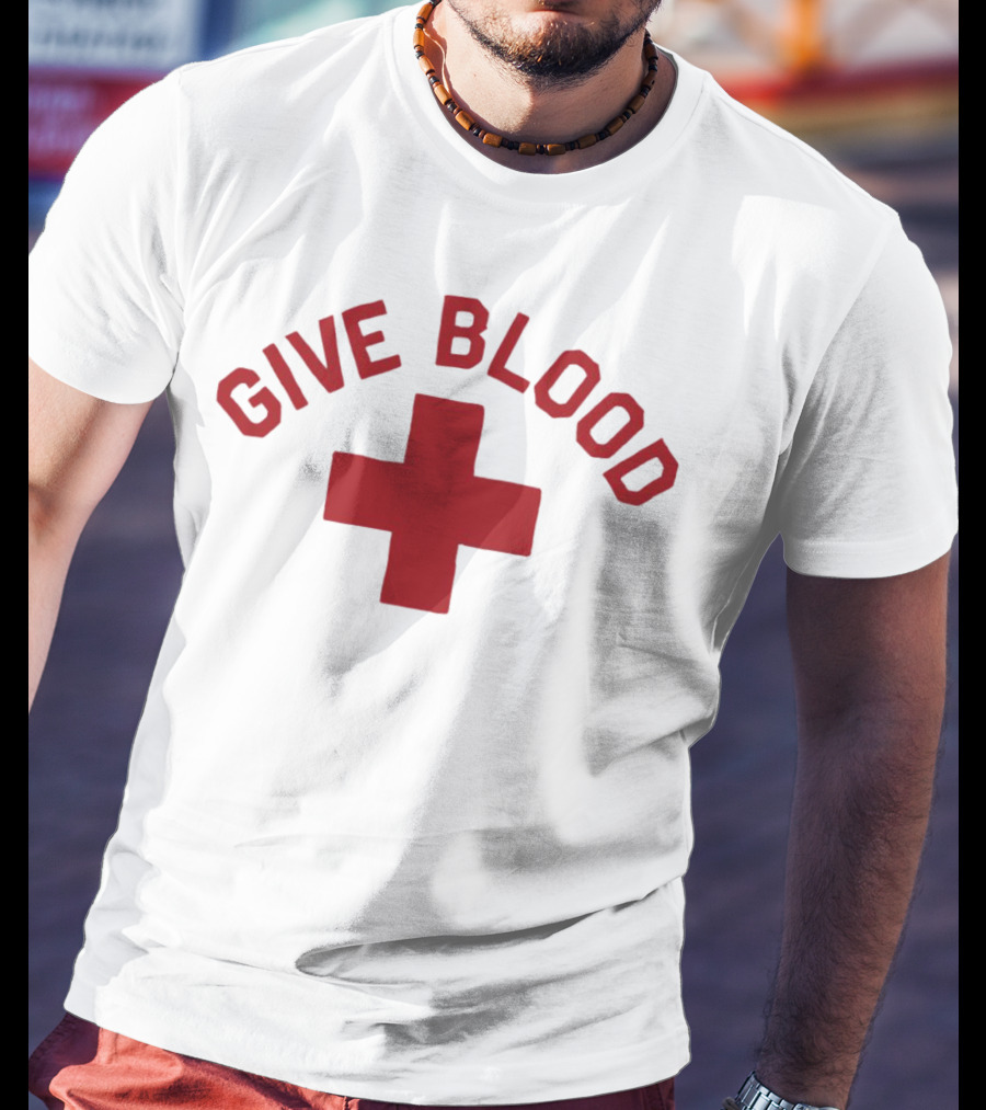 Give Blood Red Cross Text Red T-Shirt