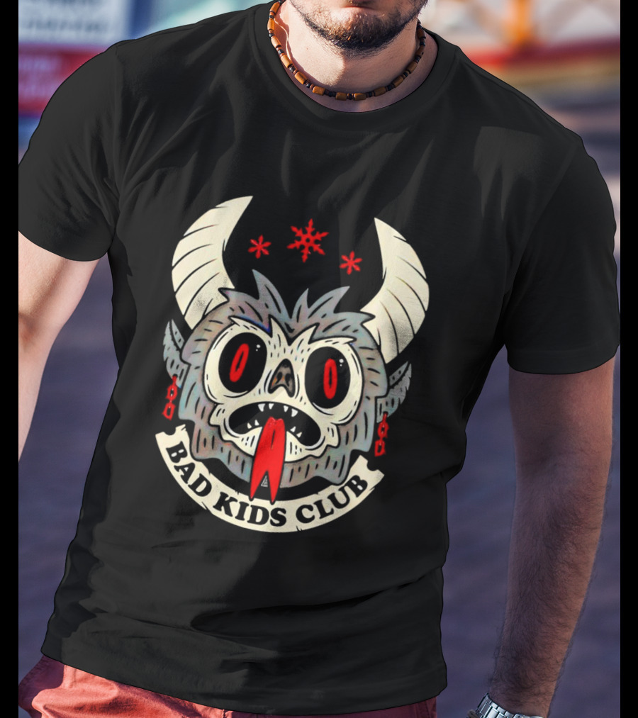 Krampus Bad Kids Club Demon Mask With Horns And Red Eyes T-Shirt