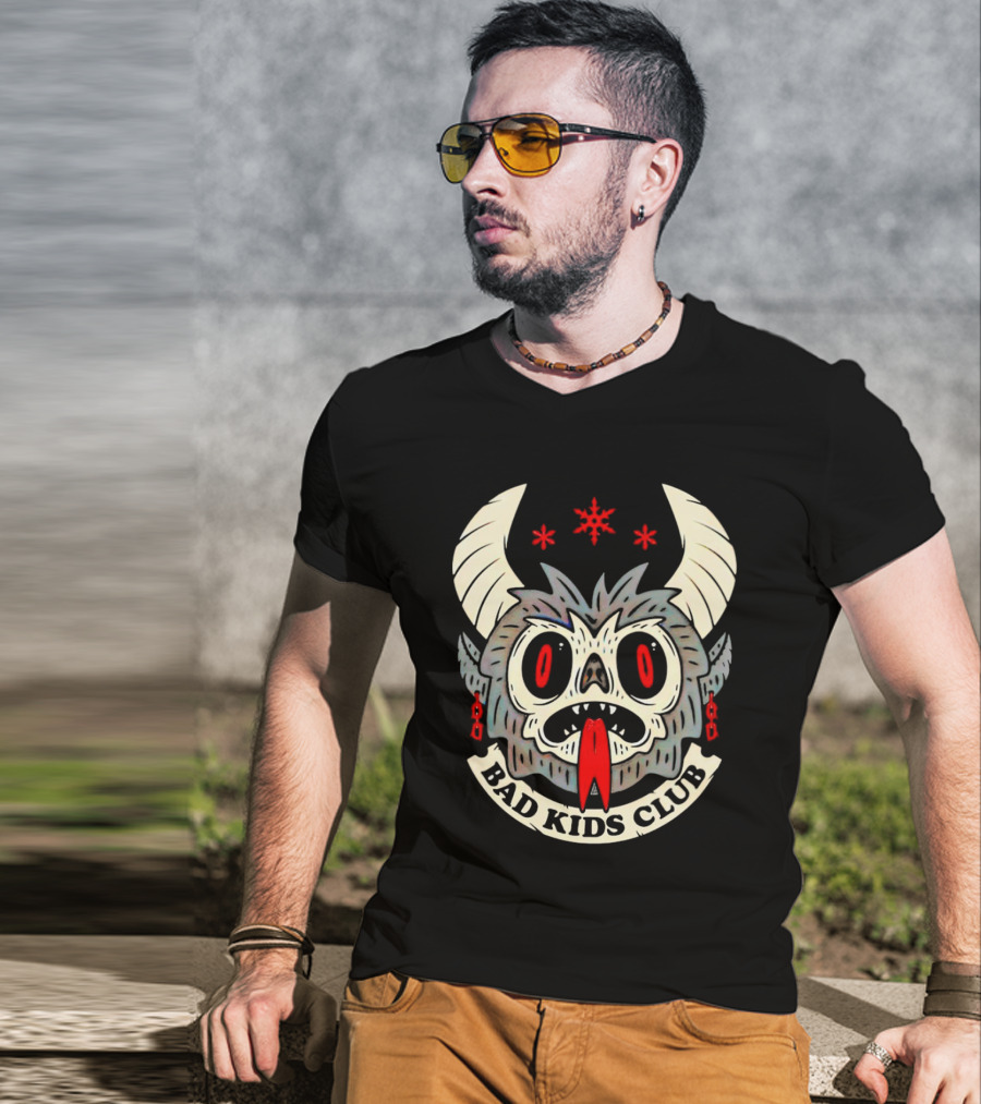 Krampus Bad Kids Club Demon Mask With Horns And Red Eyes T-Shirt
