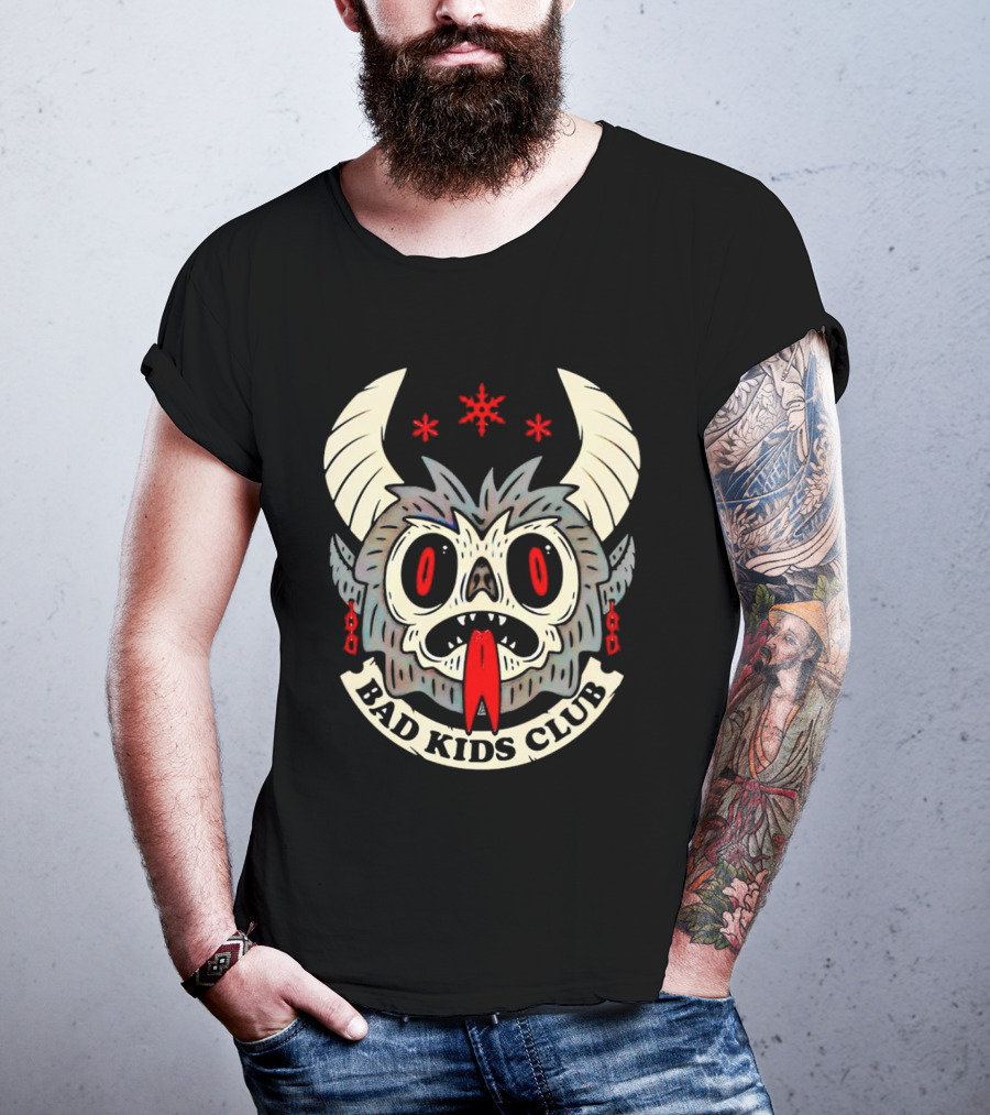 Krampus Bad Kids Club Demon Mask With Horns And Red Eyes T-Shirt