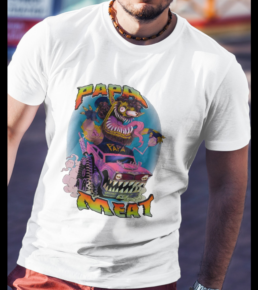PAPA MEAT Monster Truck Cartoon Art Style Vintage Retro T-Shirt