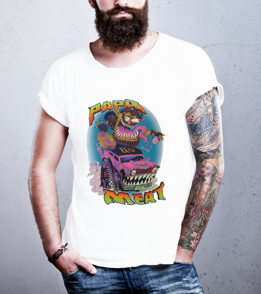 PAPA MEAT Monster Truck Cartoon Art Style Vintage Retro T-Shirt