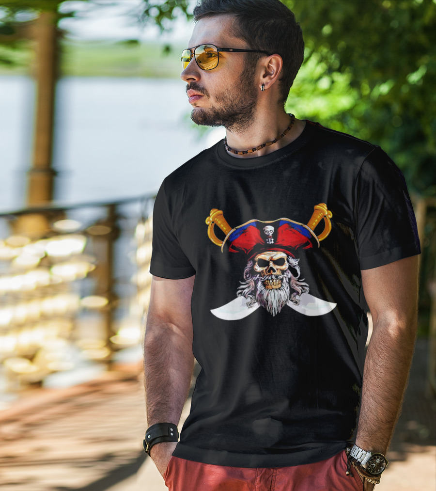 Pirate Skull With Red Hat And Crossed Swords T-Shirt