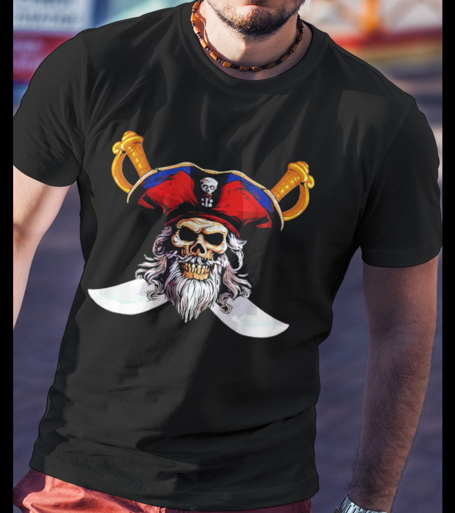 Pirate Skull With Red Hat And Crossed Swords T-Shirt